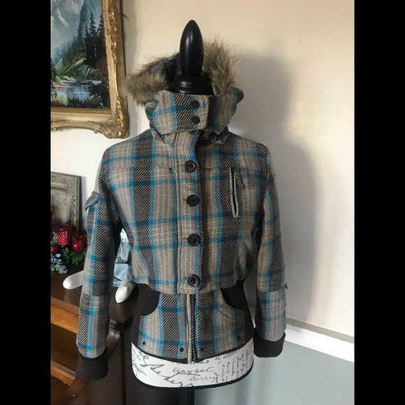 💙 Rare Vintage Y2K  DEB Wool Faux Fur Collar Coat Size M ‼️FINAL SALE - Picture 10 of 12